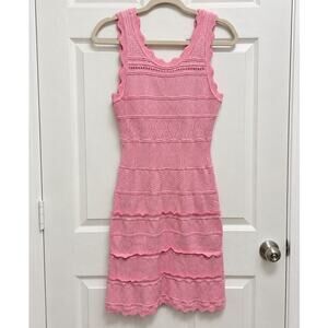 Pink Pointelle Knit Sleeveless Midi Dress Size M